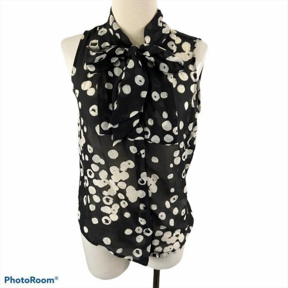 ANN TAYLOR LOFT Black Polka Dot‎ Blouse with Tie